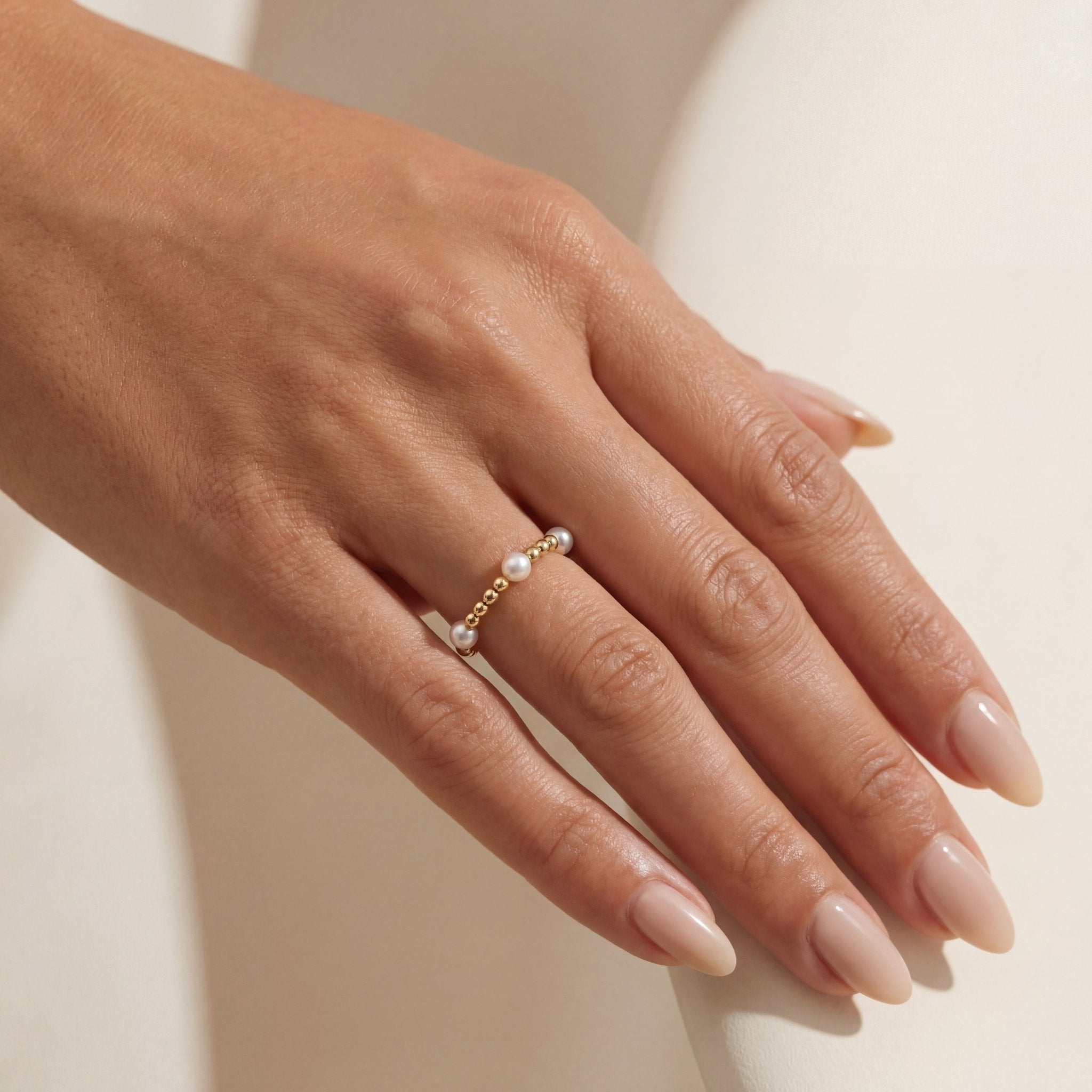 Bara Pearl Beaded Stretchy Ring - Bara Boheme