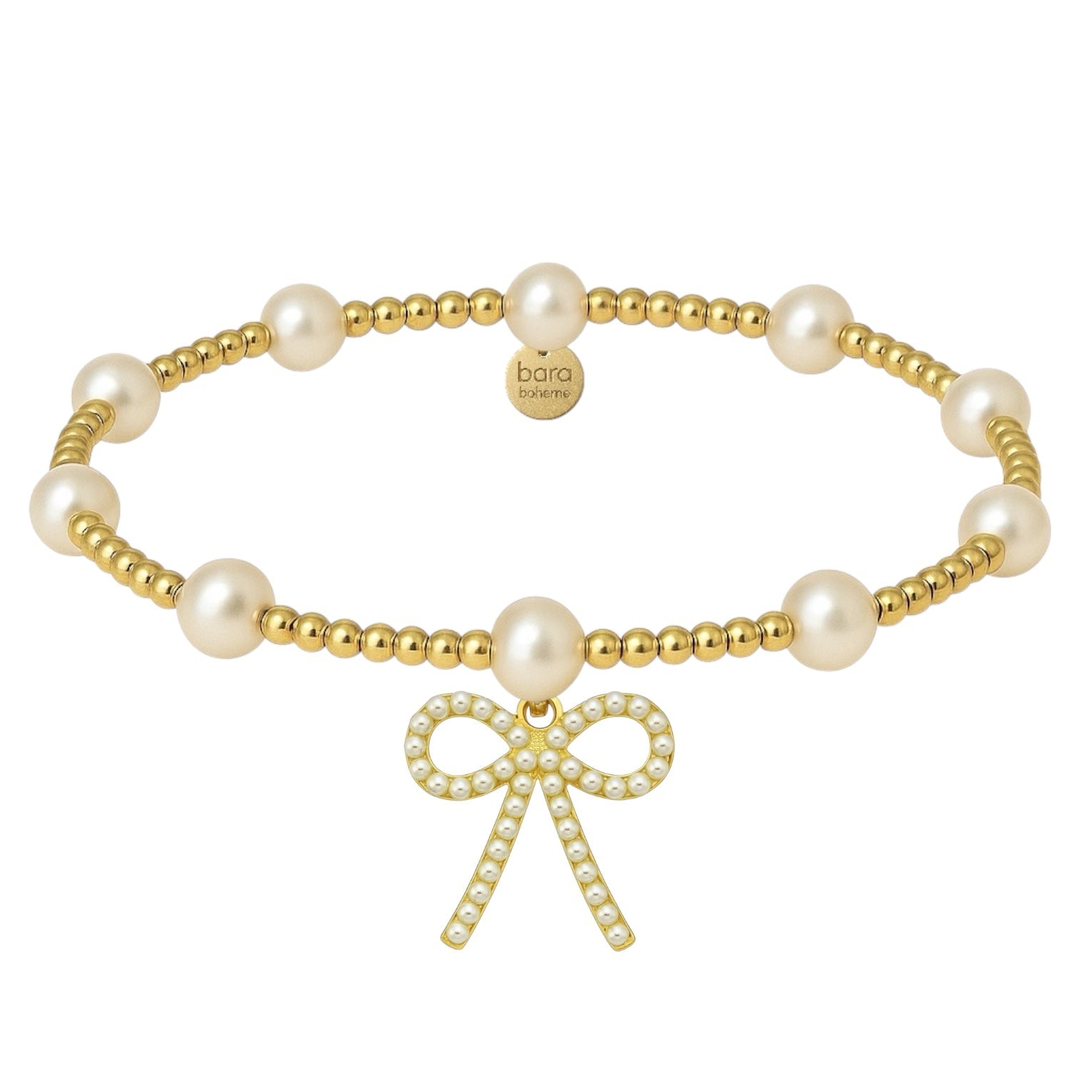 Bara + Pearl Bow Charm | Gold Filled Beaded Bracelet - Bara Boheme