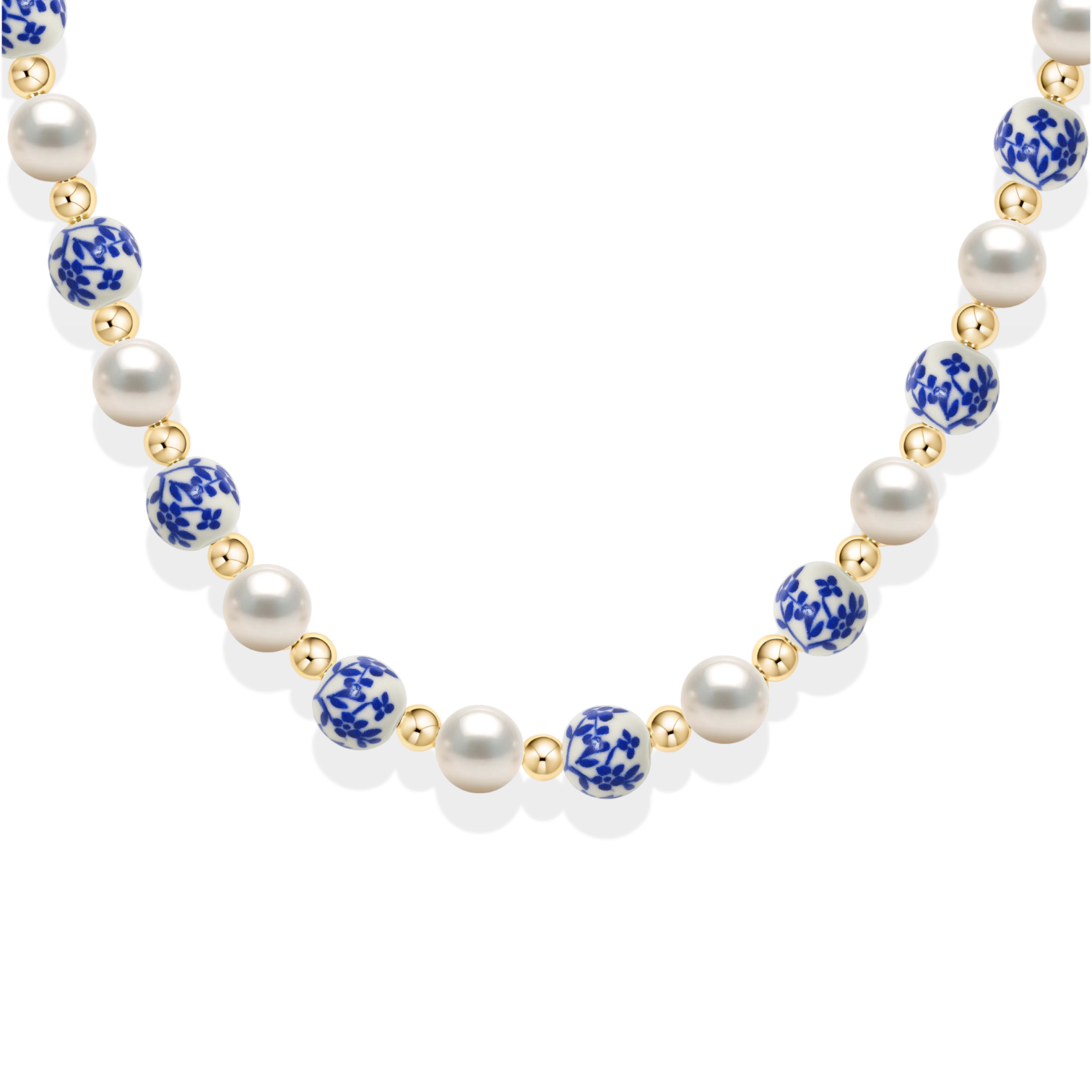 Blue Rose | Gold Filled Beaded Necklace with Pearls