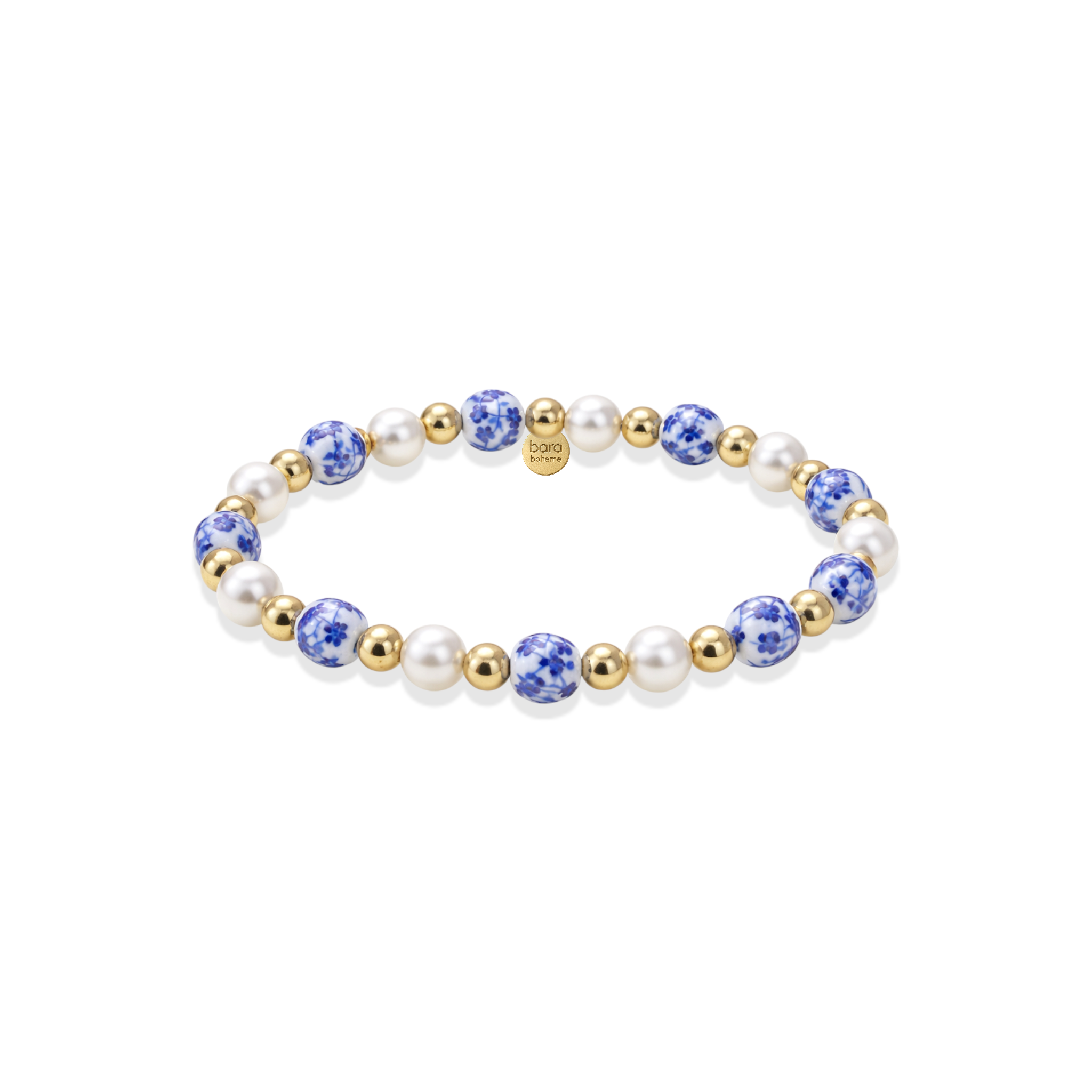 Blue Rose | Gold Filled Beaded Bracelet with Porcelain