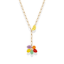 Necklace with colorful fruit charms on a white background