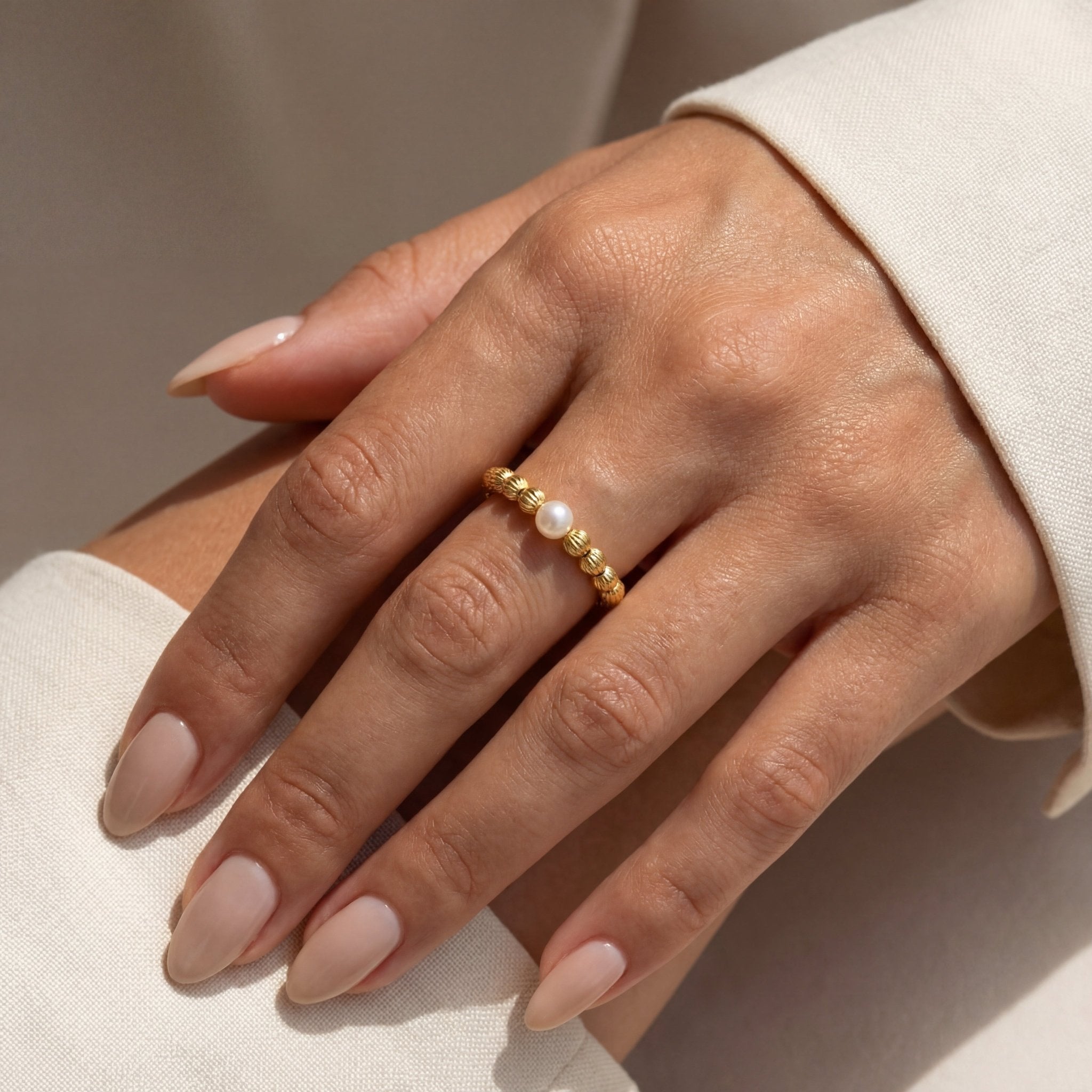 Charlotte Pearl Beaded Stretchy Ring - Bara Boheme