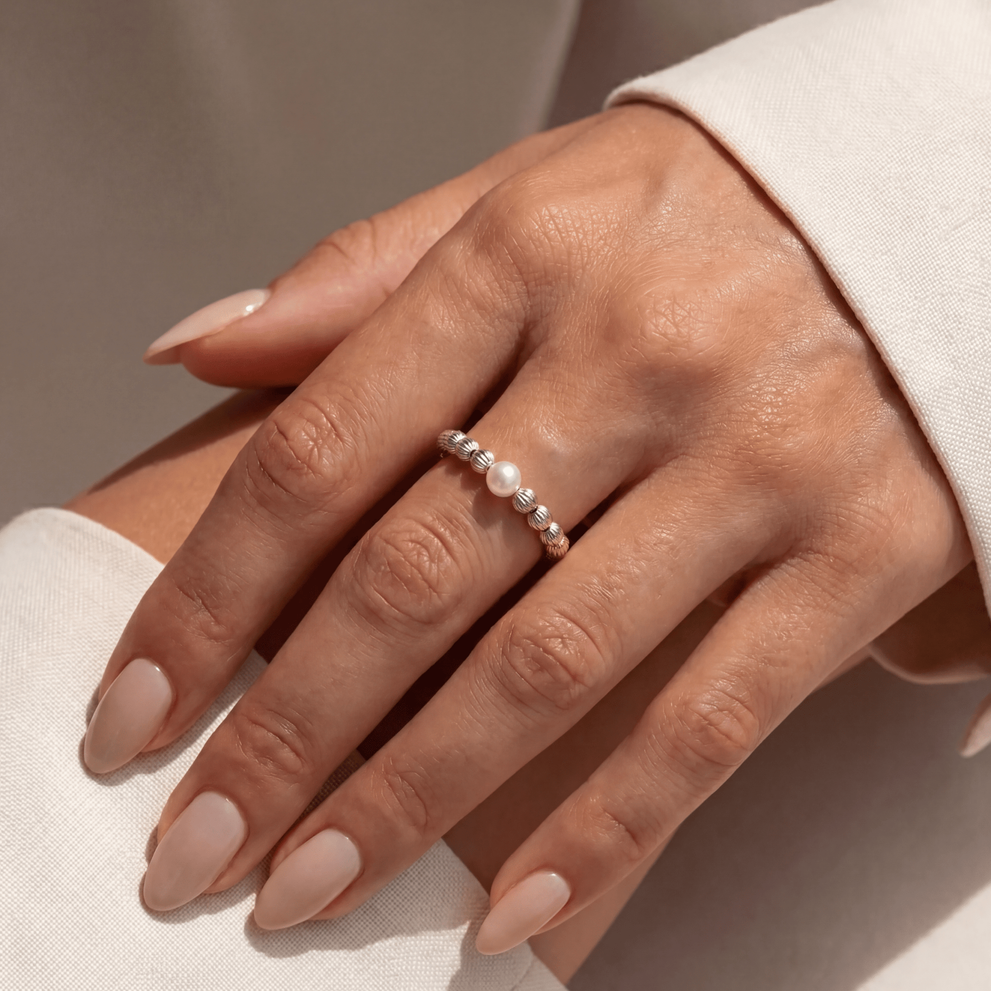Charlotte Pearl Beaded Stretchy Ring - Bara Boheme