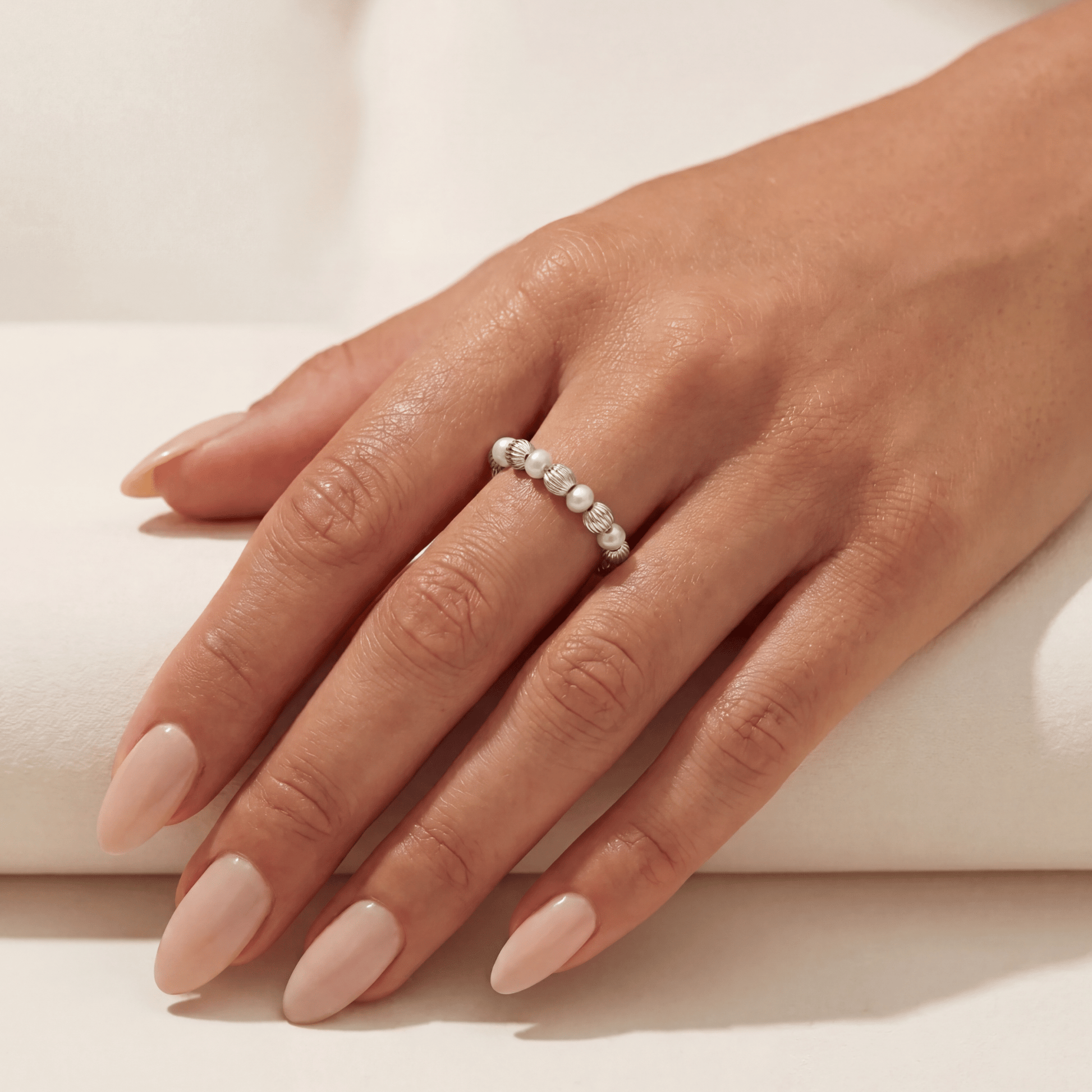 Chloe Pearl Beaded Stretchy Ring - Bara Boheme