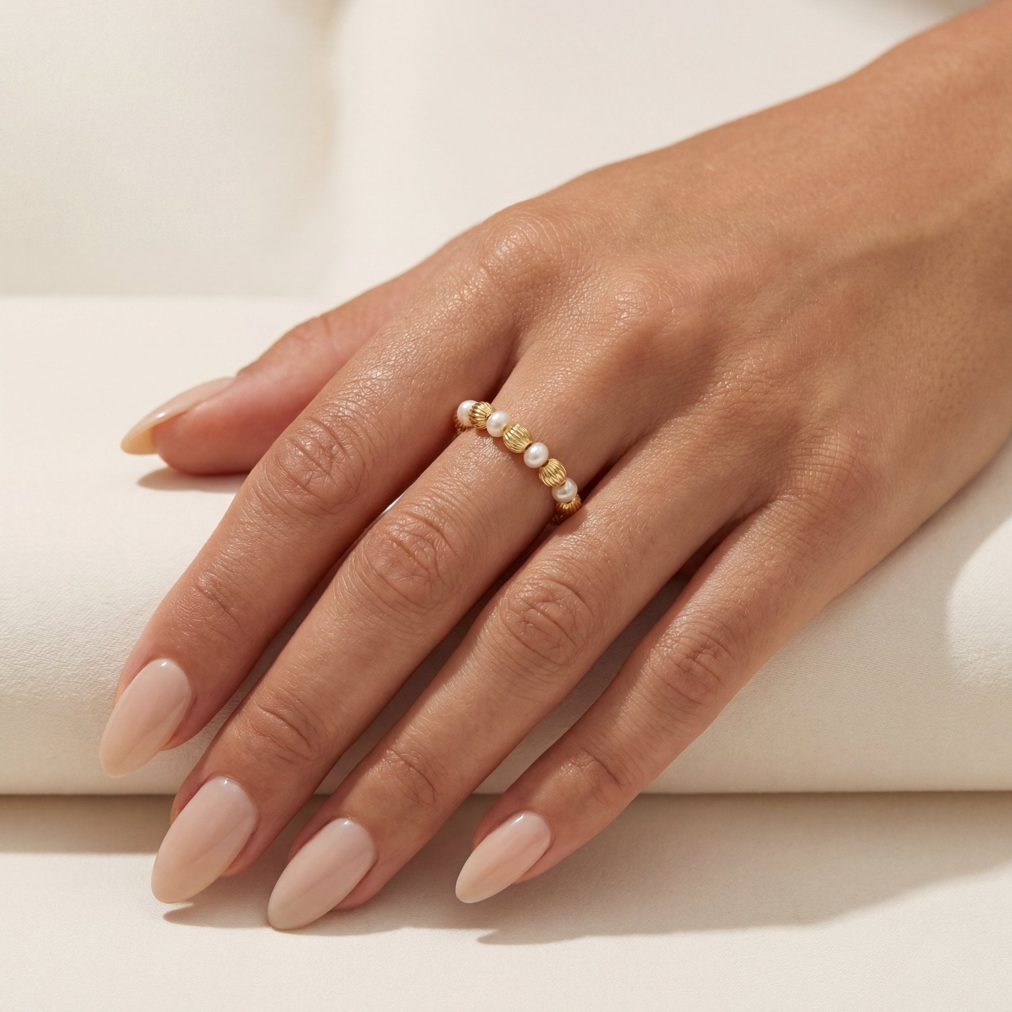 Chloe Pearl Beaded Stretchy Ring - Bara Boheme