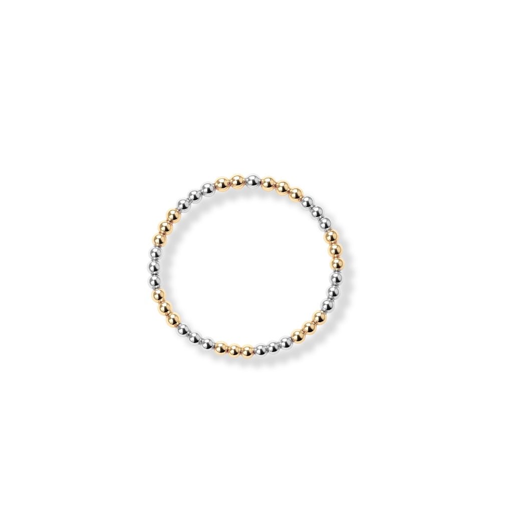 Classic 2mm Beaded Stretchy Ring — Triple 2tone - Bara Boheme