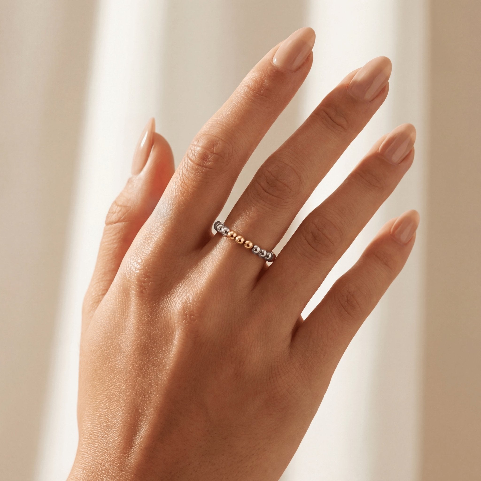 Classic 3mm Beaded Stretchy Ring — Triple 2tone - Bara Boheme