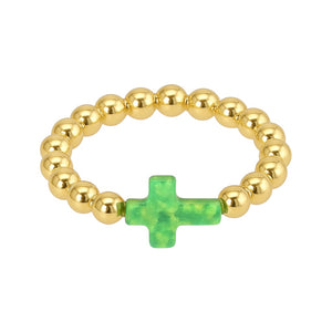 Cross | Beaded Opal Stretchy Ring