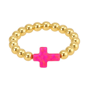 Cross | Beaded Opal Stretchy Ring