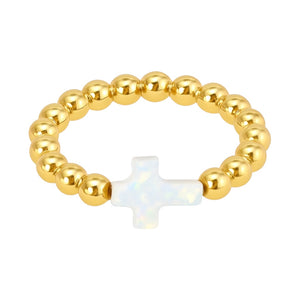 Cross | Beaded Opal Stretchy Ring
