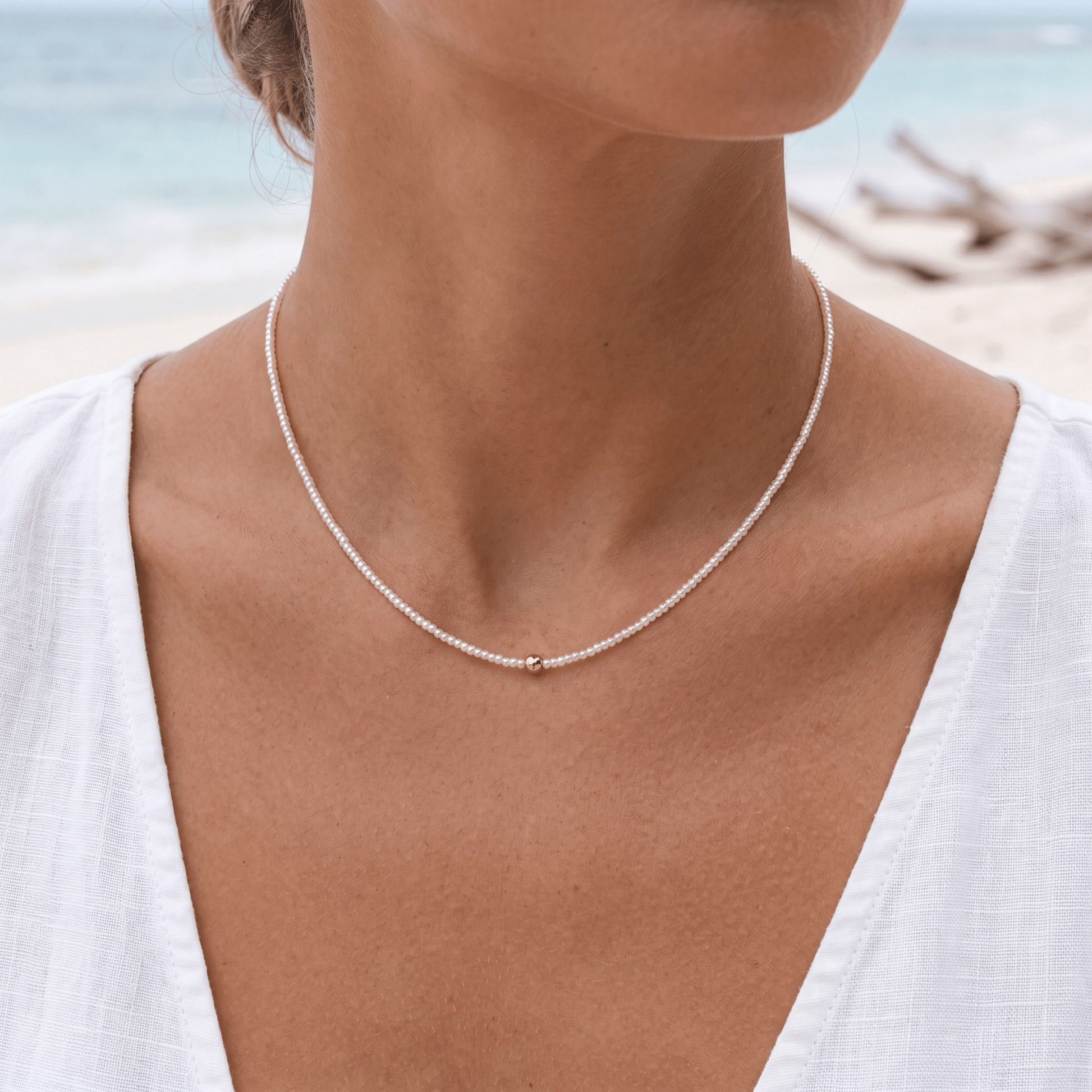 Day Dream Beaded Stretchy Necklace — Champagne - Bara Boheme