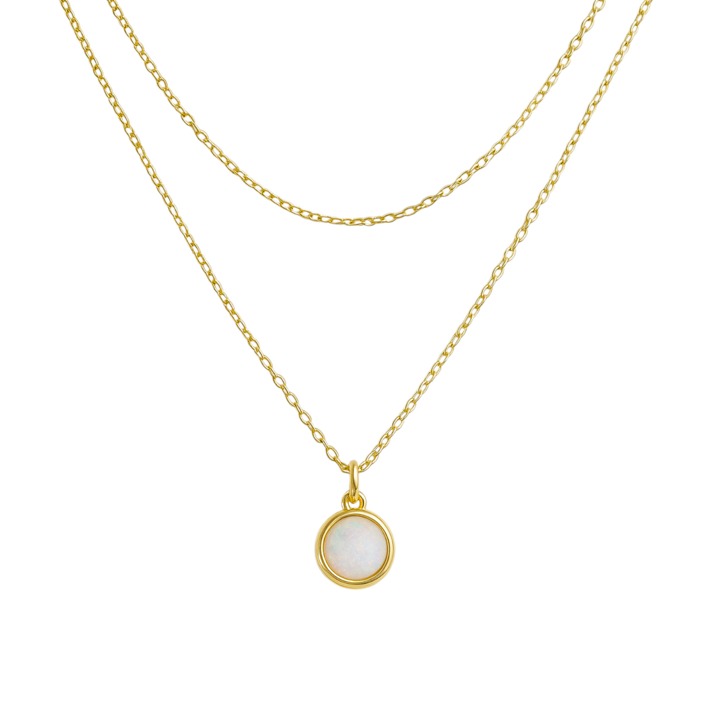 Double Opal Solitaire | Gold Plated Necklace