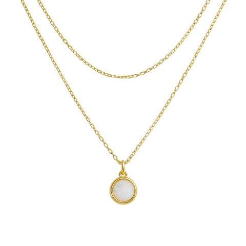 Double Opal Solitaire | Gold Plated Necklace