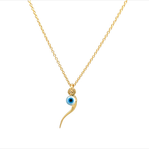 bara boheme | "ITALIAN HORN + EVIL EYE" Charm on Gold-Filled Chain Necklace