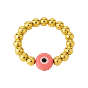 Evil Eye | Beaded Opal Stretchy Ring - Small