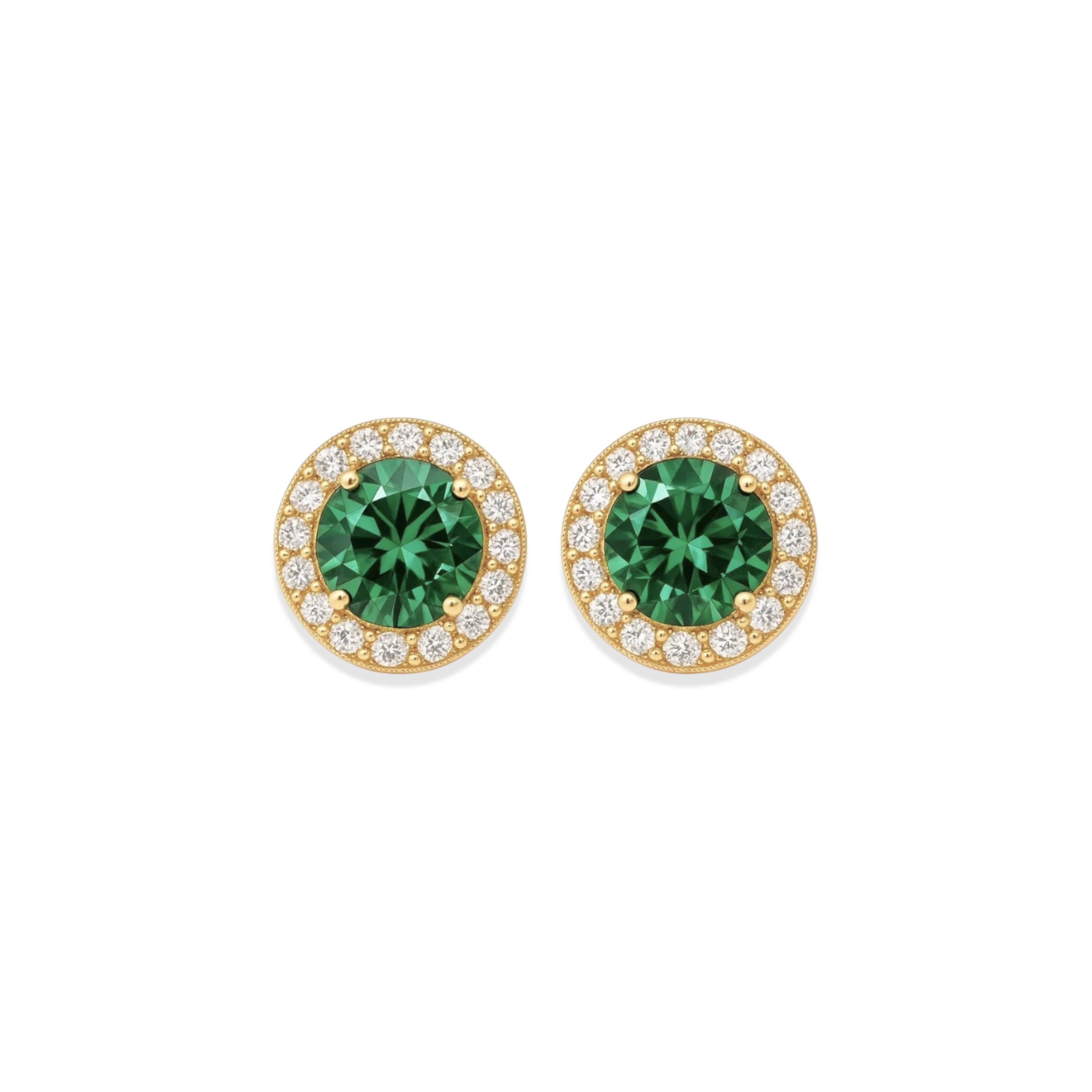 Green Halo | Gold Stud Earrings