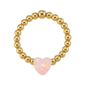 Heart | Beaded Opal Stretchy Ring - 2mm