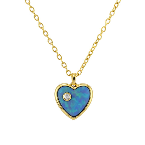 HEART + SOLITAIRE | CZ and Opal Necklace