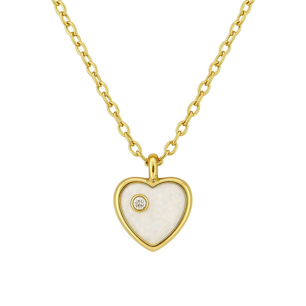 HEART + SOLITAIRE | CZ and Opal Necklace