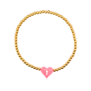 "HEART LOCK" Opal Charm and Gold Filled Ball Beaded Bracelet