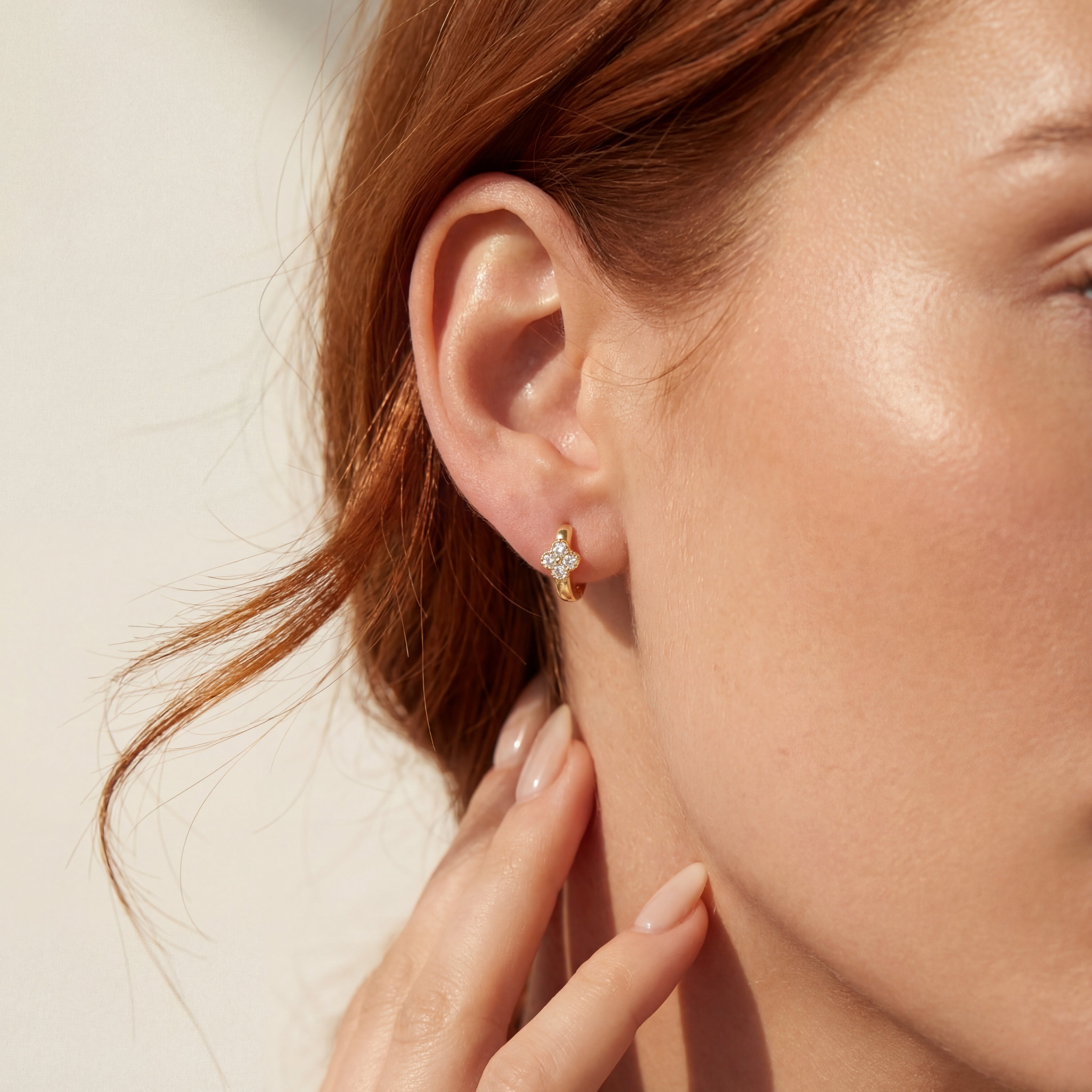 Tiny Clover | Hoop Huggie Earrings