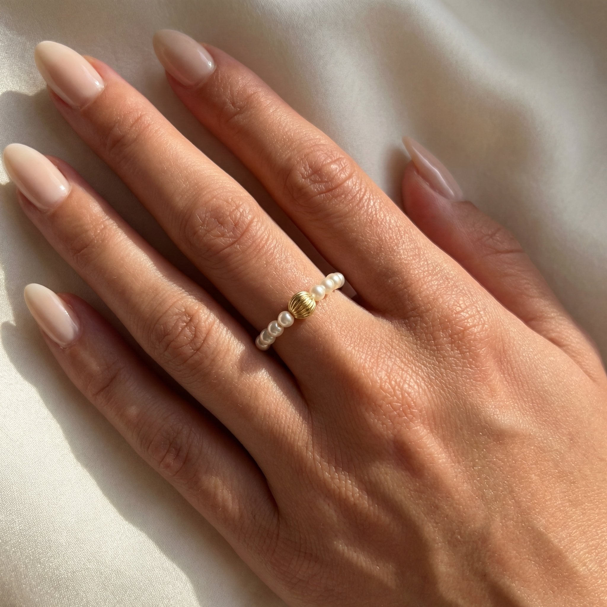 Isabella Pearl Beaded Stretchy Ring - Bara Boheme