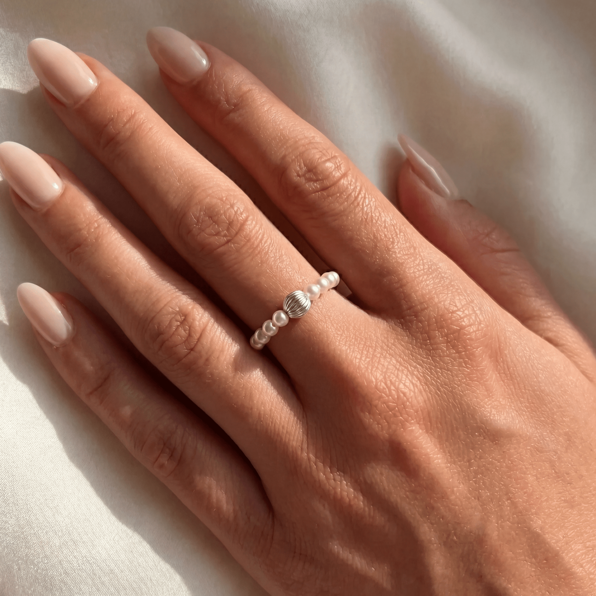 Isabella Pearl Beaded Stretchy Ring - Bara Boheme