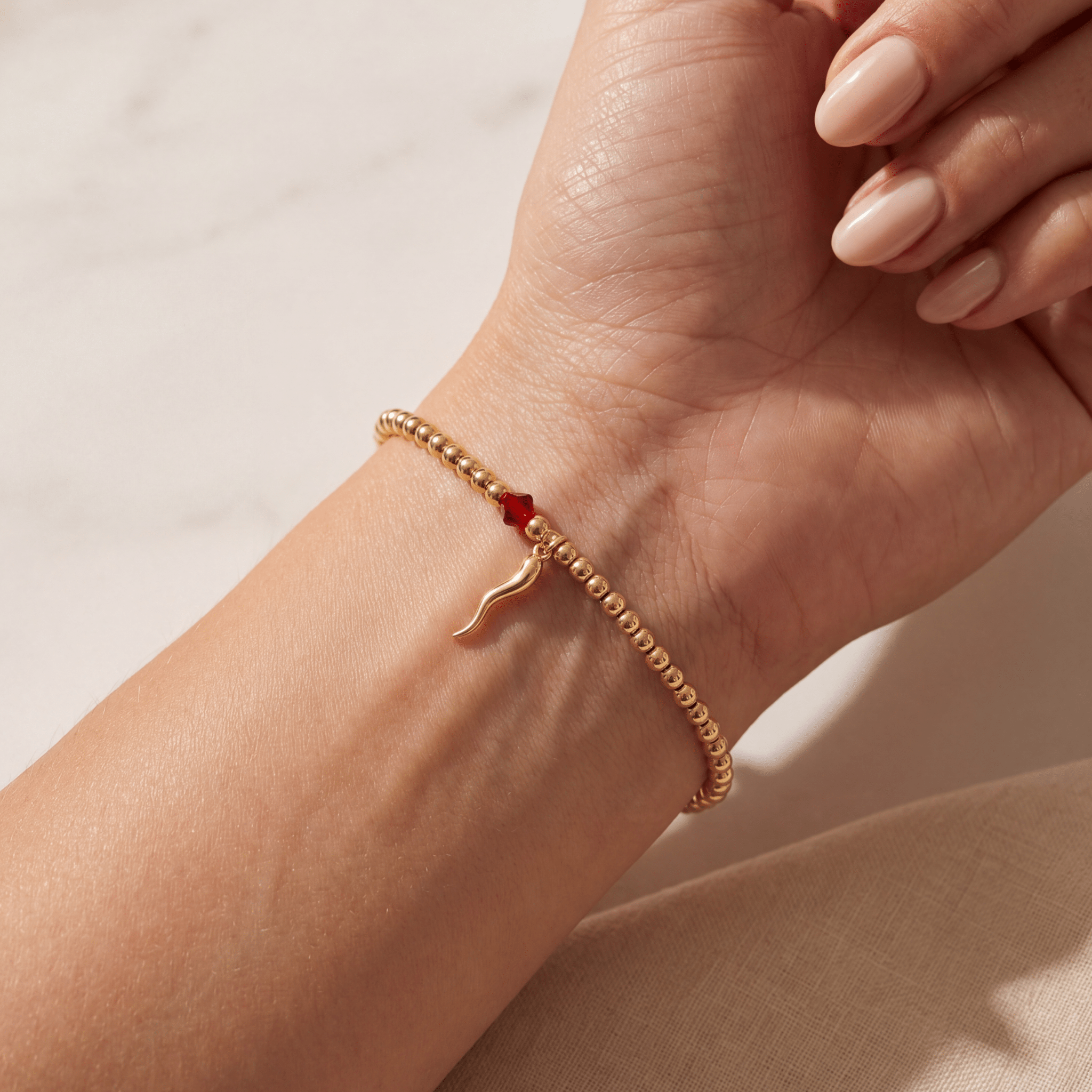 Italian Horn x Crystal Beaded Charm Bracelet - Bara Boheme