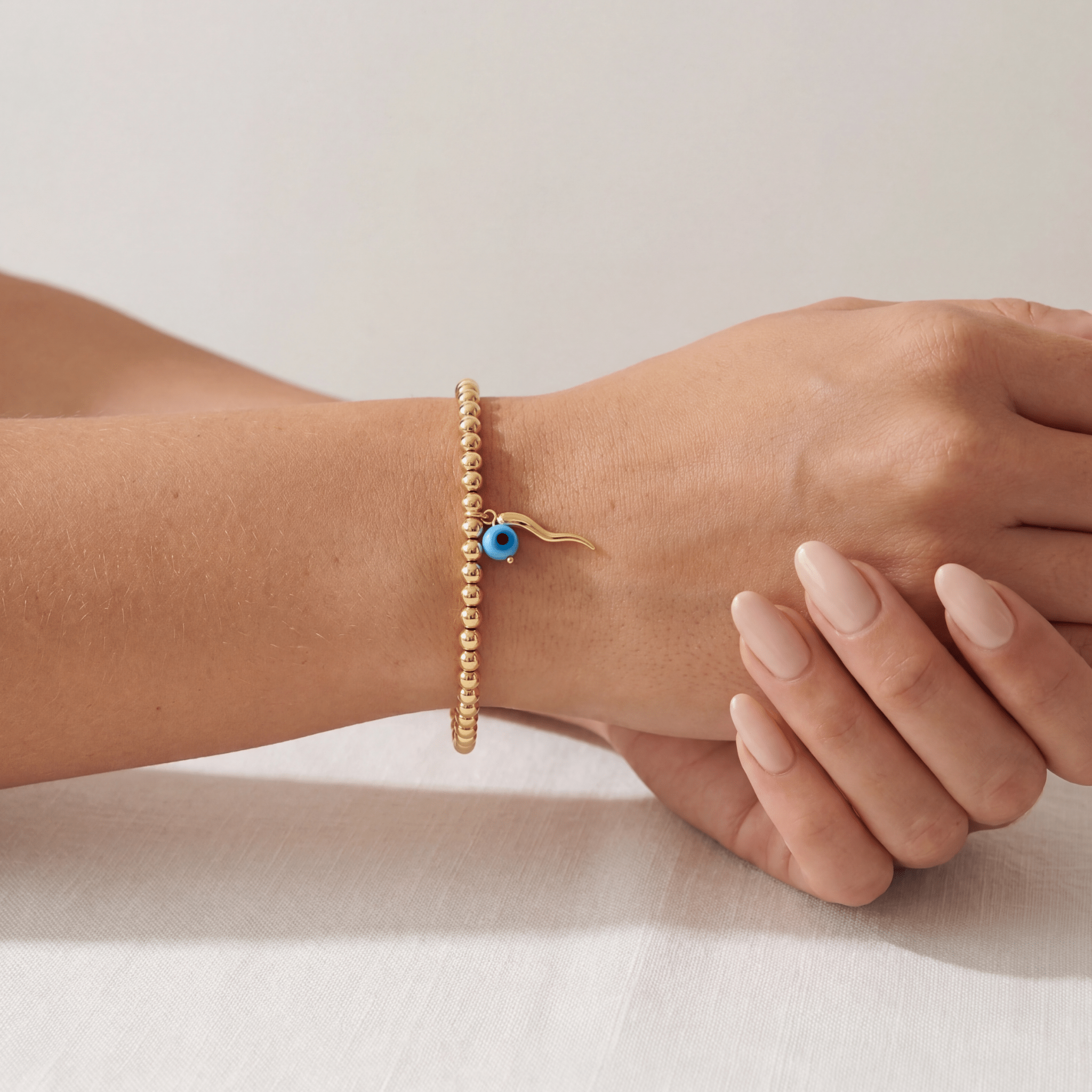 Italian Horn x Eye Beaded Charm Bracelet - Bara Boheme