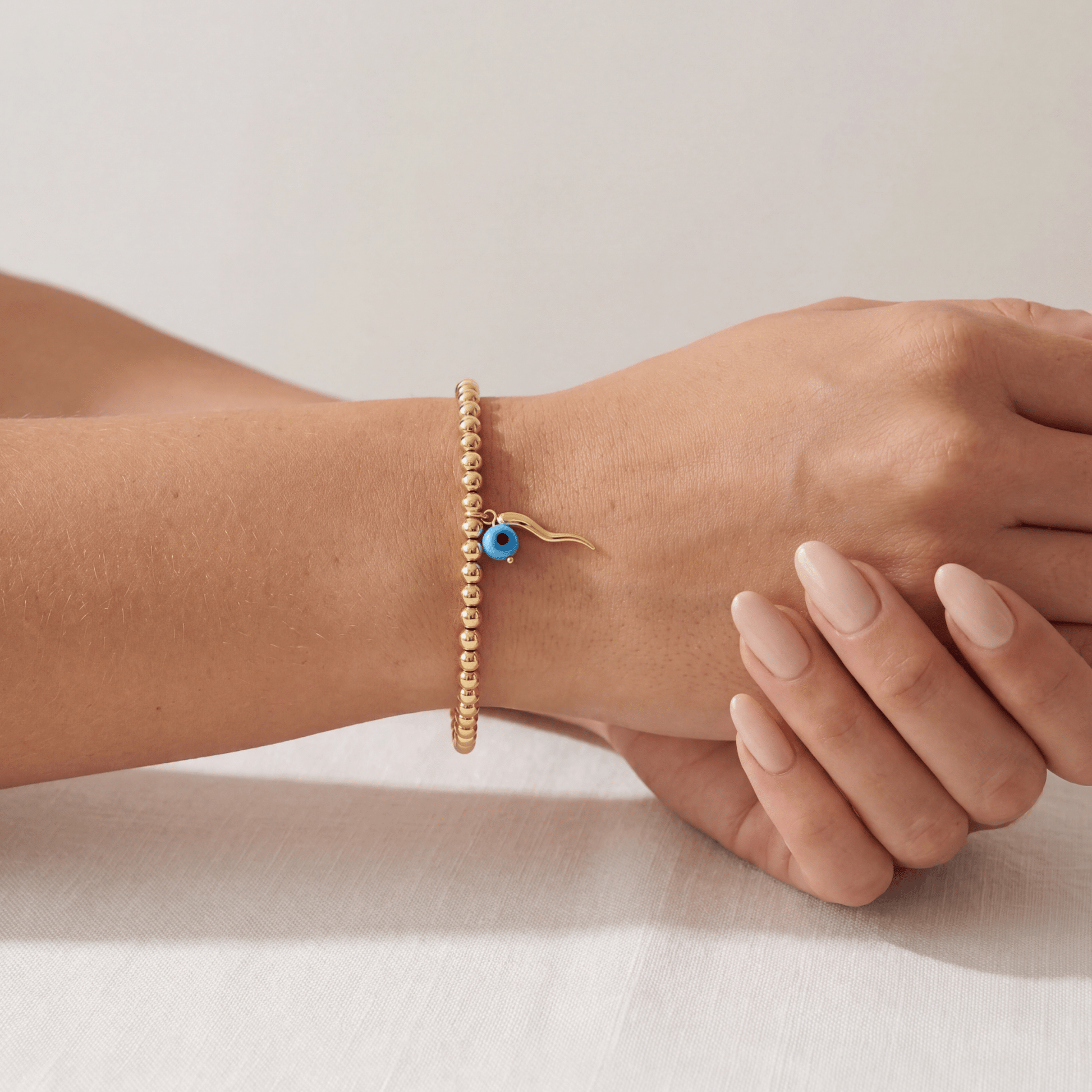 Italian Horn x Eye Beaded Charm Bracelet - Bara Boheme