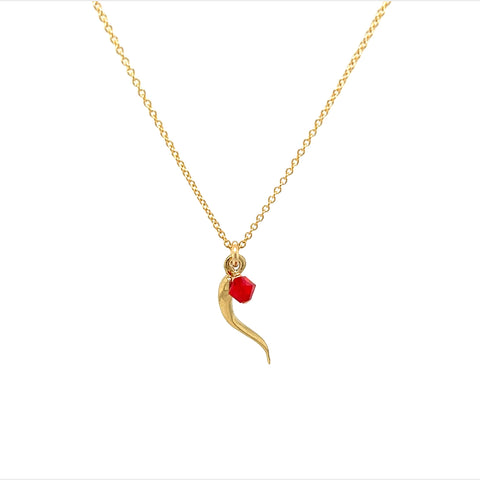 bara boheme | "ITALIAN HORN + CRYSTAL" Charm on Gold-Filled Chain Necklace