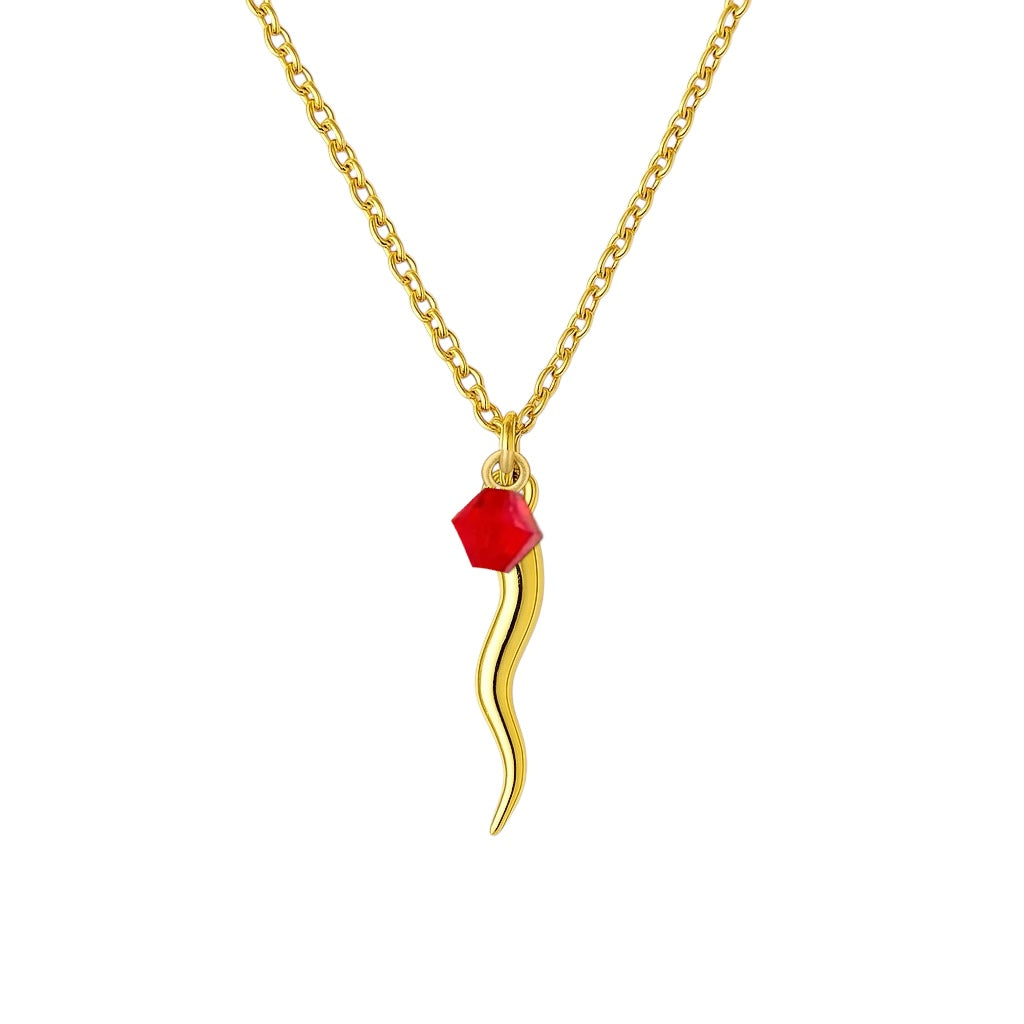 Italian Horn + Crystal | Charm Necklace