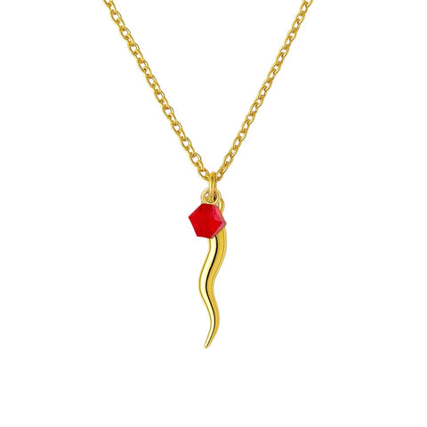 Italian Horn + Crystal Charm Necklace
