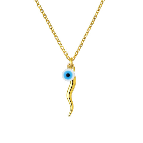 Italian Horn + Evil Eye Charm Necklace