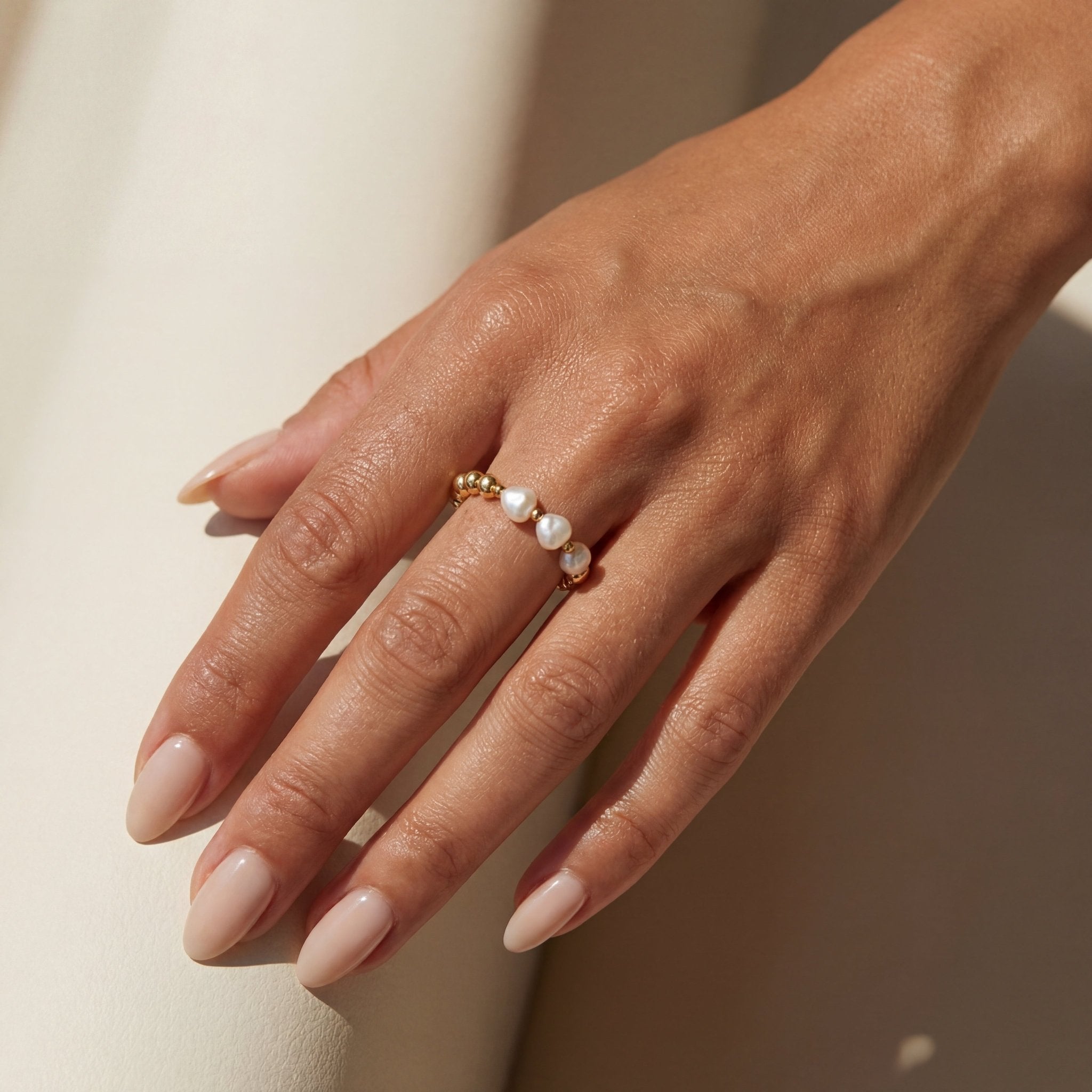 Ivy Pearl Beaded Stretchy Ring - Bara Boheme