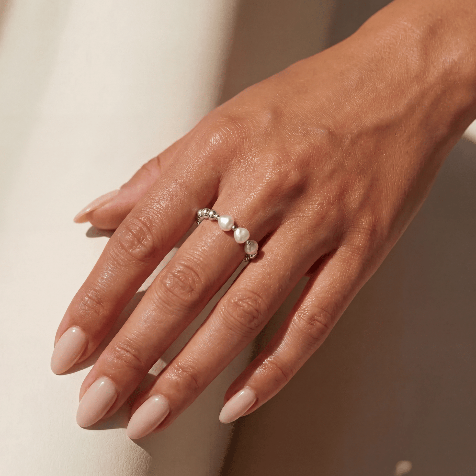 Ivy Pearl Beaded Stretchy Ring - Bara Boheme