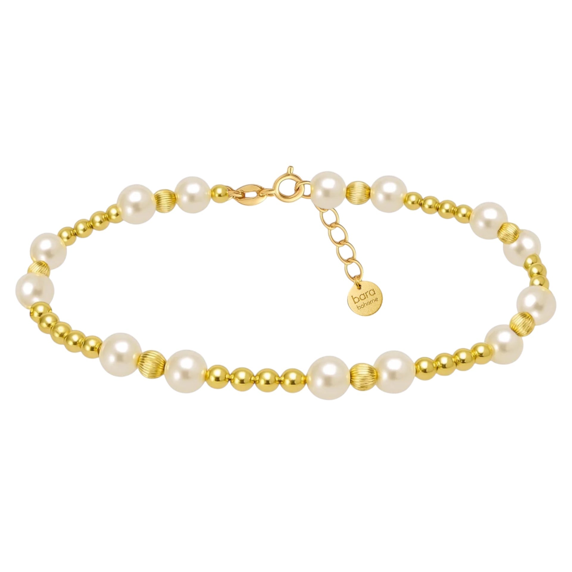 Kimberly | Gold Filled Beaded Anklet With Pearls - Bara Boheme