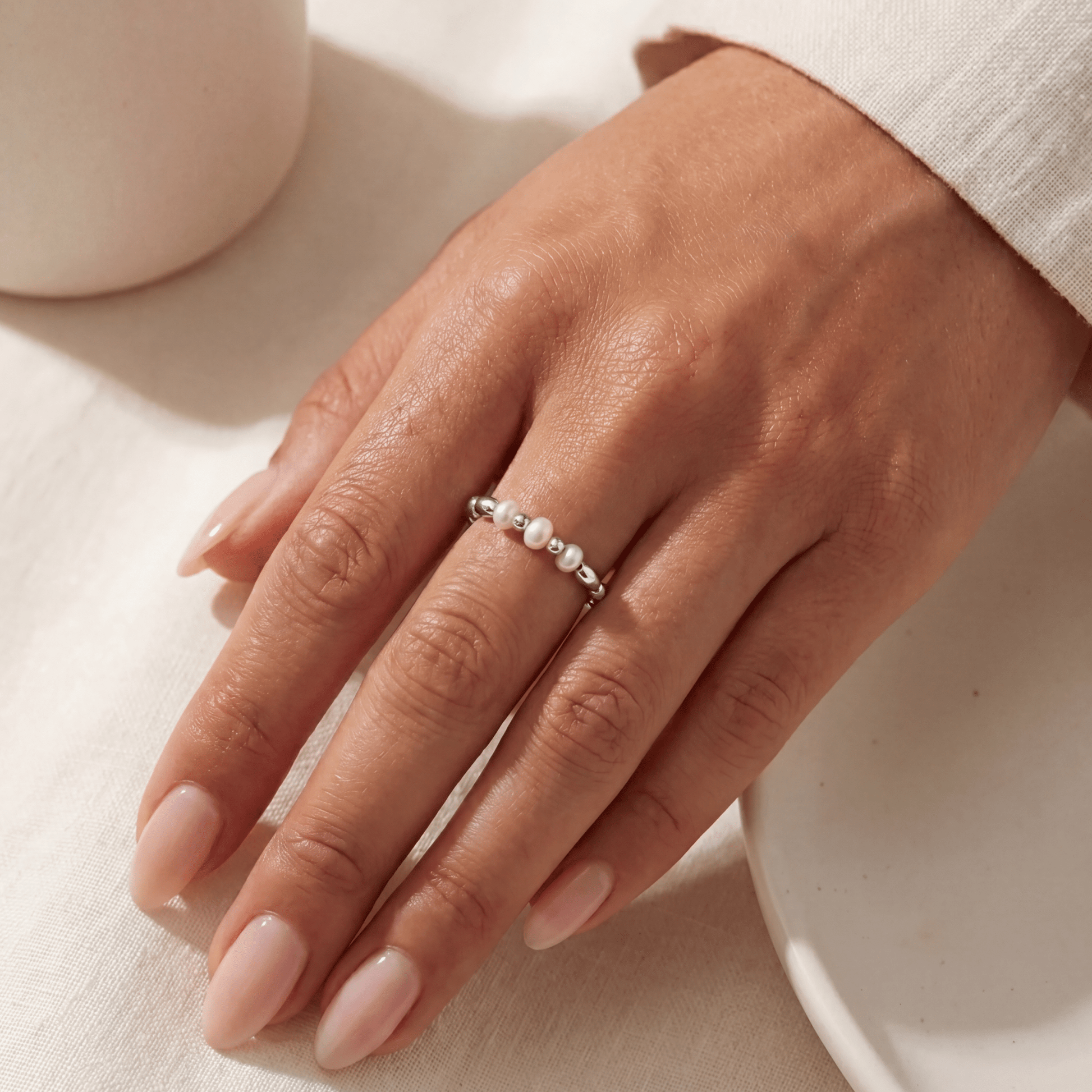 Loui Pearl Beaded Stretchy Ring - Bara Boheme