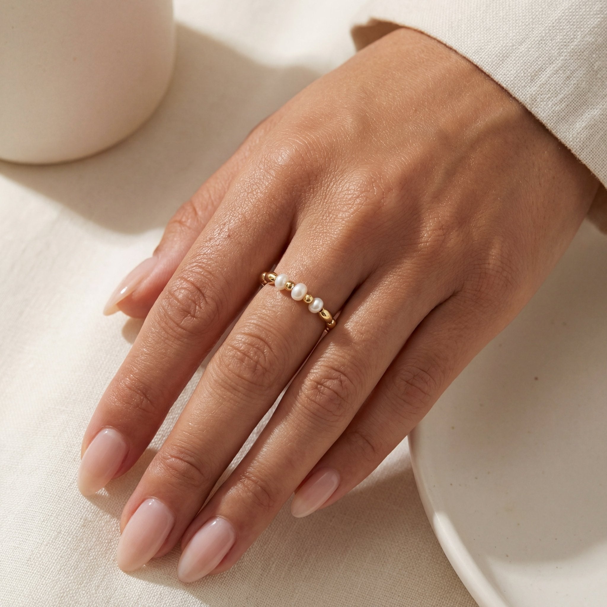 Loui Pearl Beaded Stretchy Ring - Bara Boheme