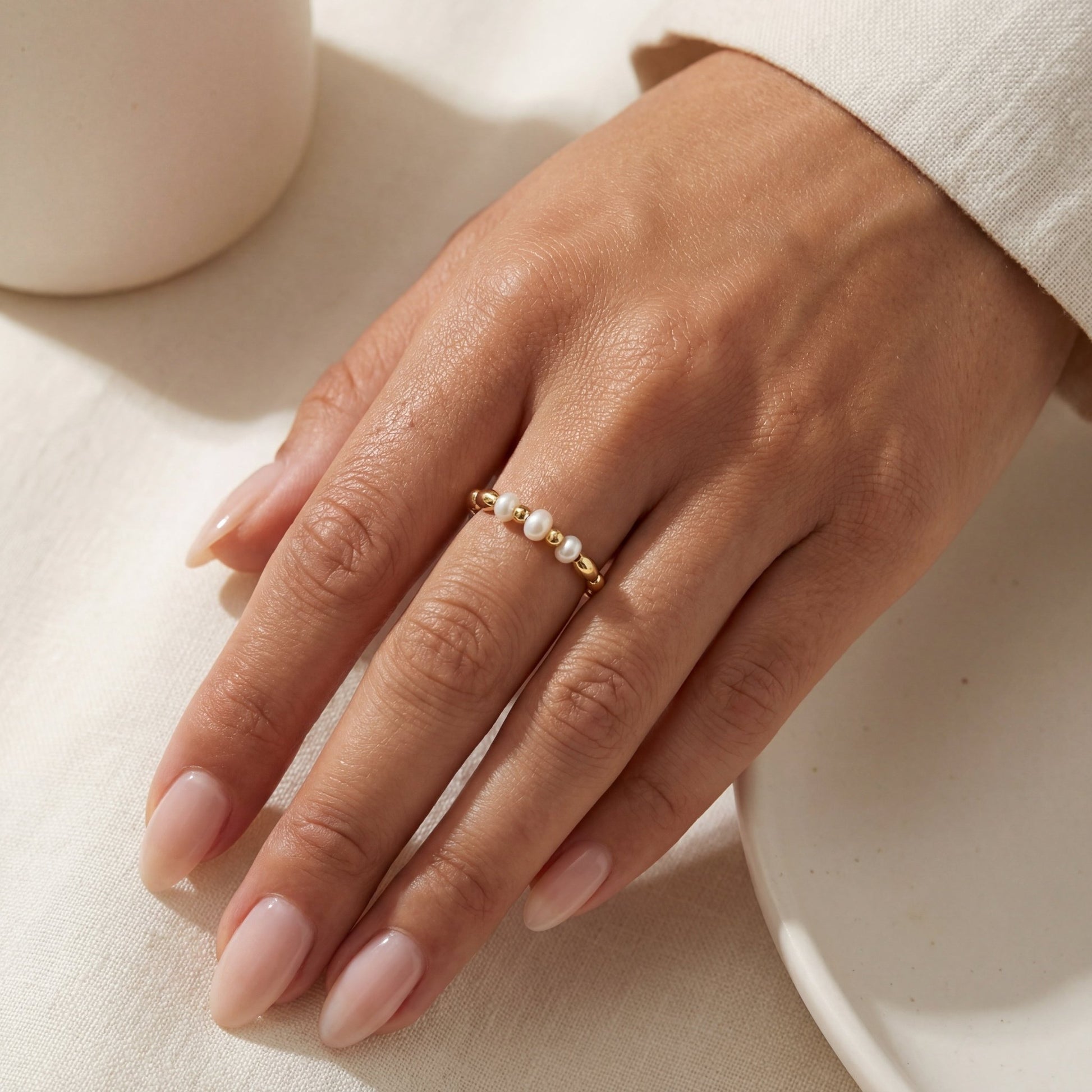 Loui Pearl Beaded Stretchy Ring - Bara Boheme