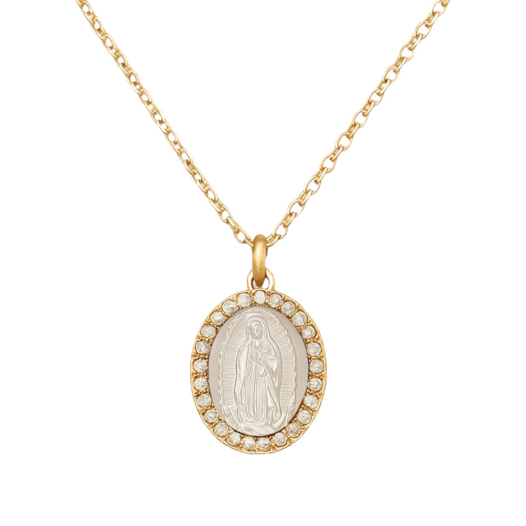 Virgin Mary | Pave Small Oval Necklace