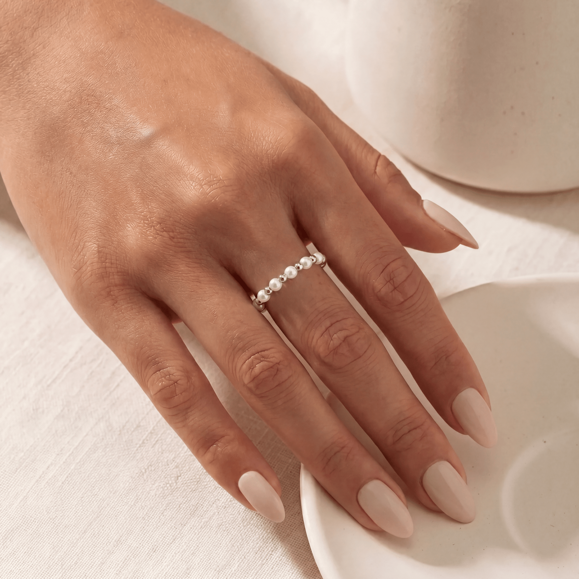 May Pearl Beaded Stretchy Ring - Bara Boheme