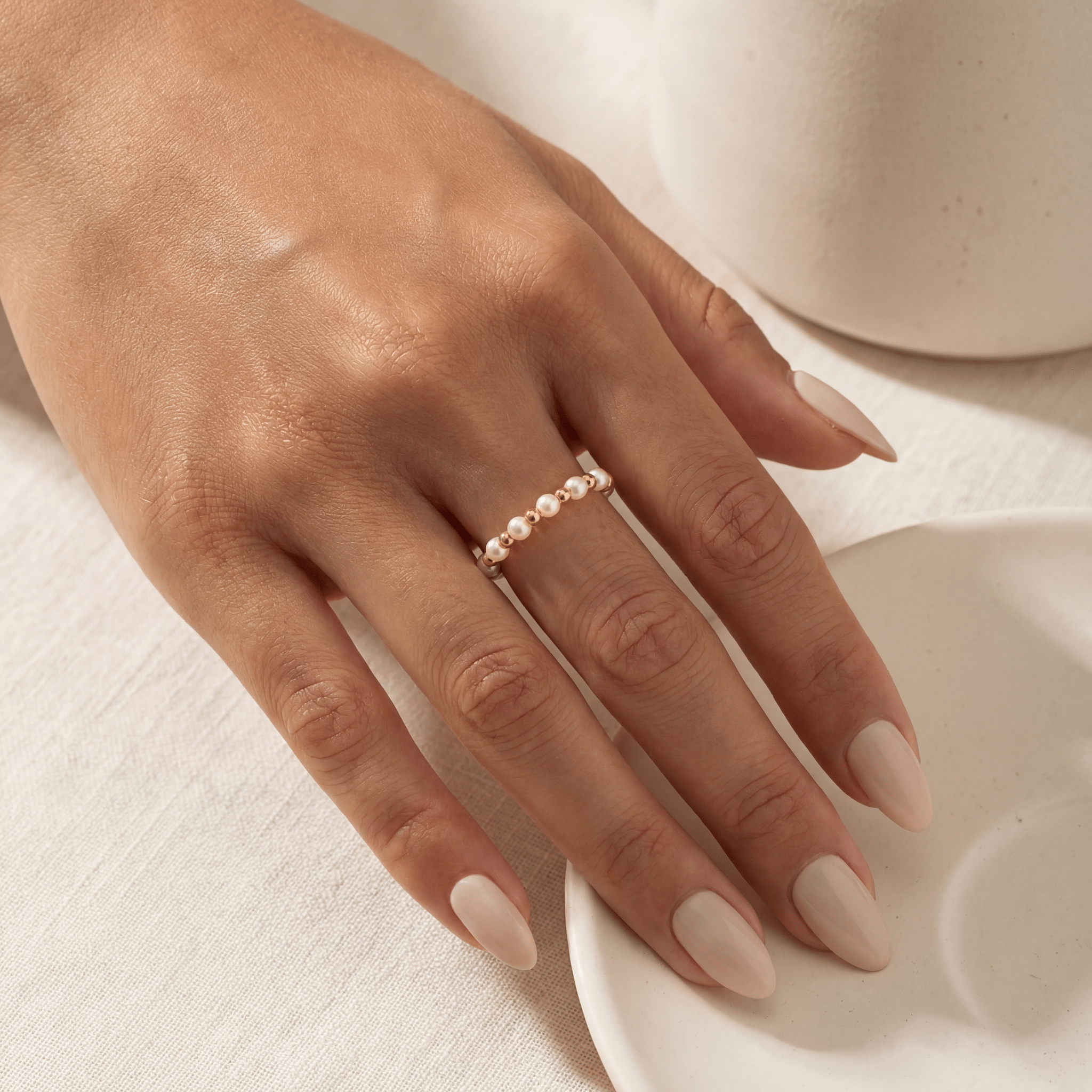 May Pearl Beaded Stretchy Ring - Bara Boheme