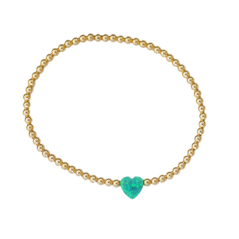 Kids Bracelet | "Heart" Opal Charm with Tarnish-Free Ball Beads