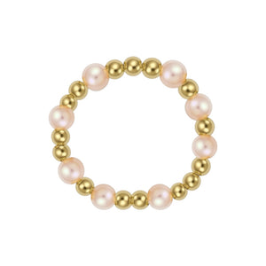 Melanie | Beaded Stretchy Ring with Pink Pearls