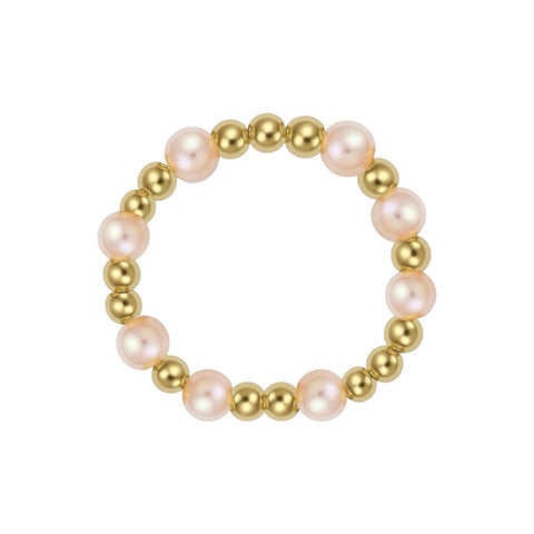 Melanie | Beaded Stretchy Ring with Pink Pearls