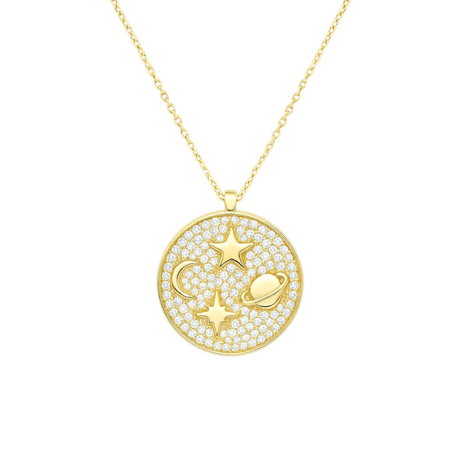 Moon + Star Medallion | Pave Necklace