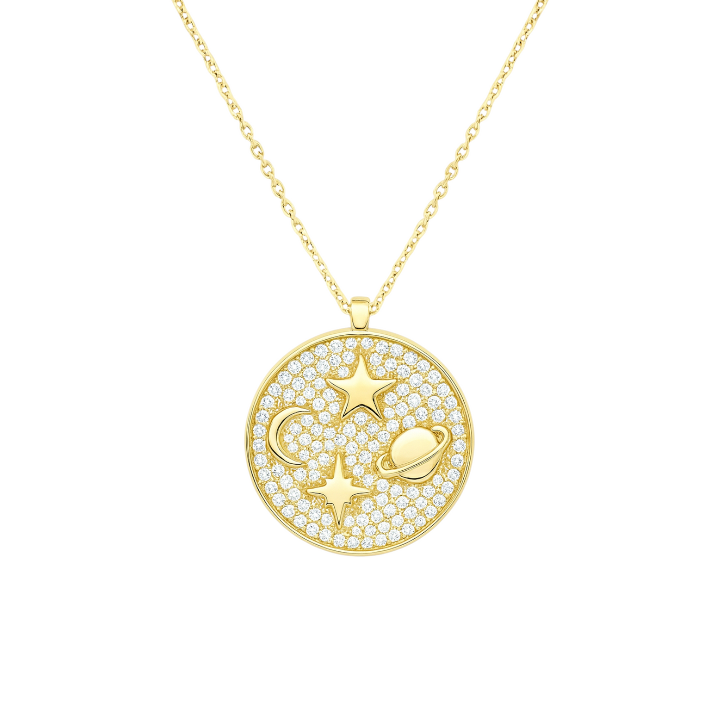 Moon + Star Medallion | Pave Necklace