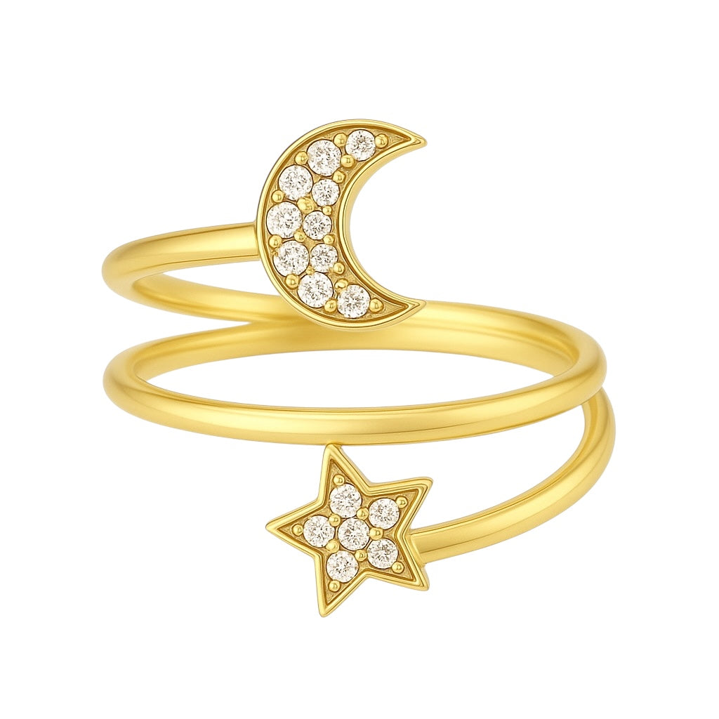 Moon + Star | Gold Plated Ring