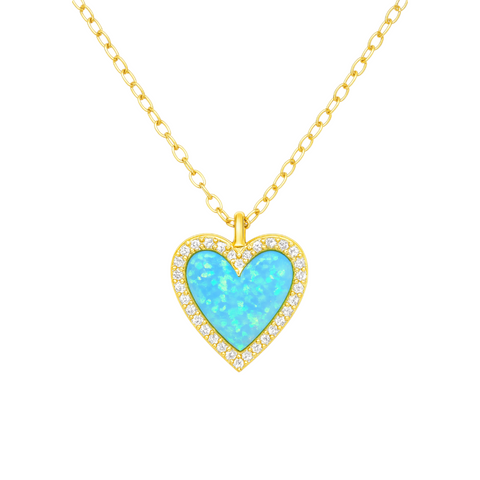 Opal Heart Azure | Pave Necklace